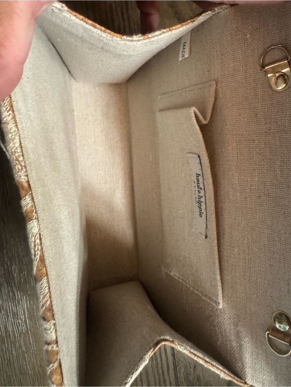 Haute Hippie Tan and Cream Embroidered Top-Handle Mini Bag - Picture 7 of 7